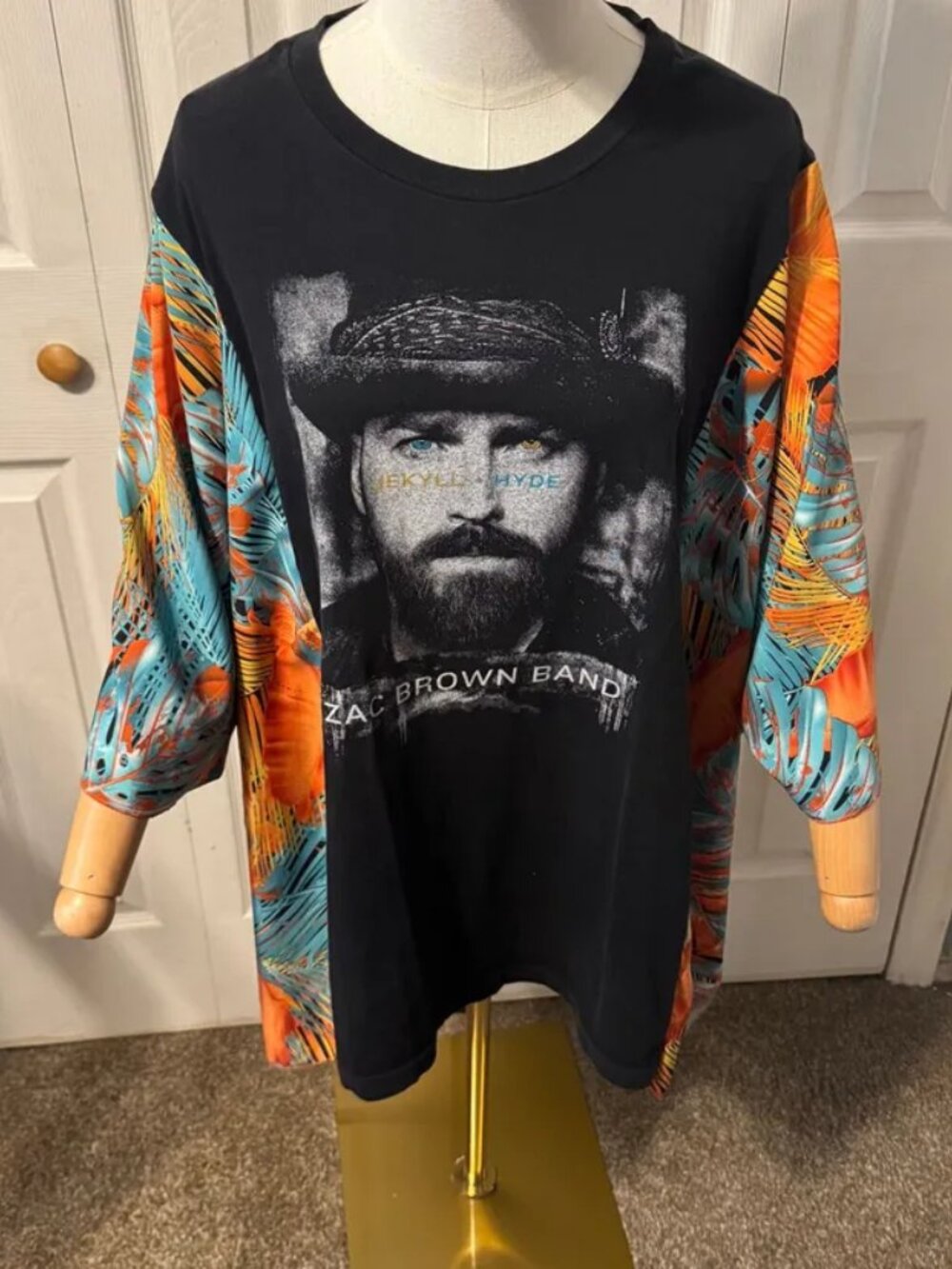 Zac Brown Band Upcycled Graphic T-shirt with Flowy Printed Sleeves - OSFM